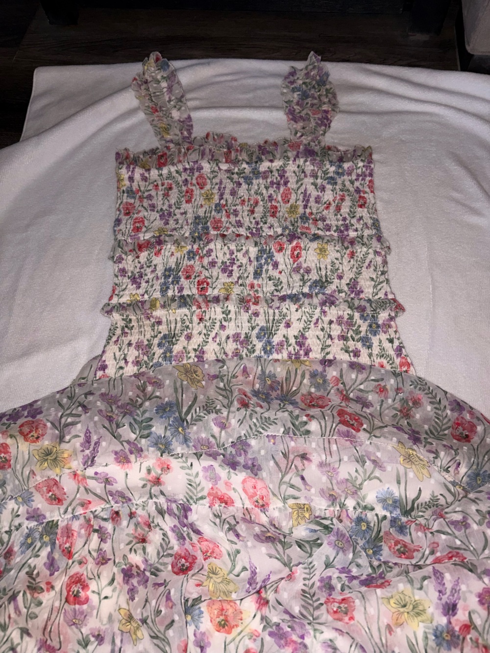 SAYLOR White Smocked Top with Pastel Floral Trim